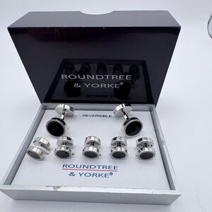 Roundtree & Yorke Reversible cufflinks and button studs in Black and Silver